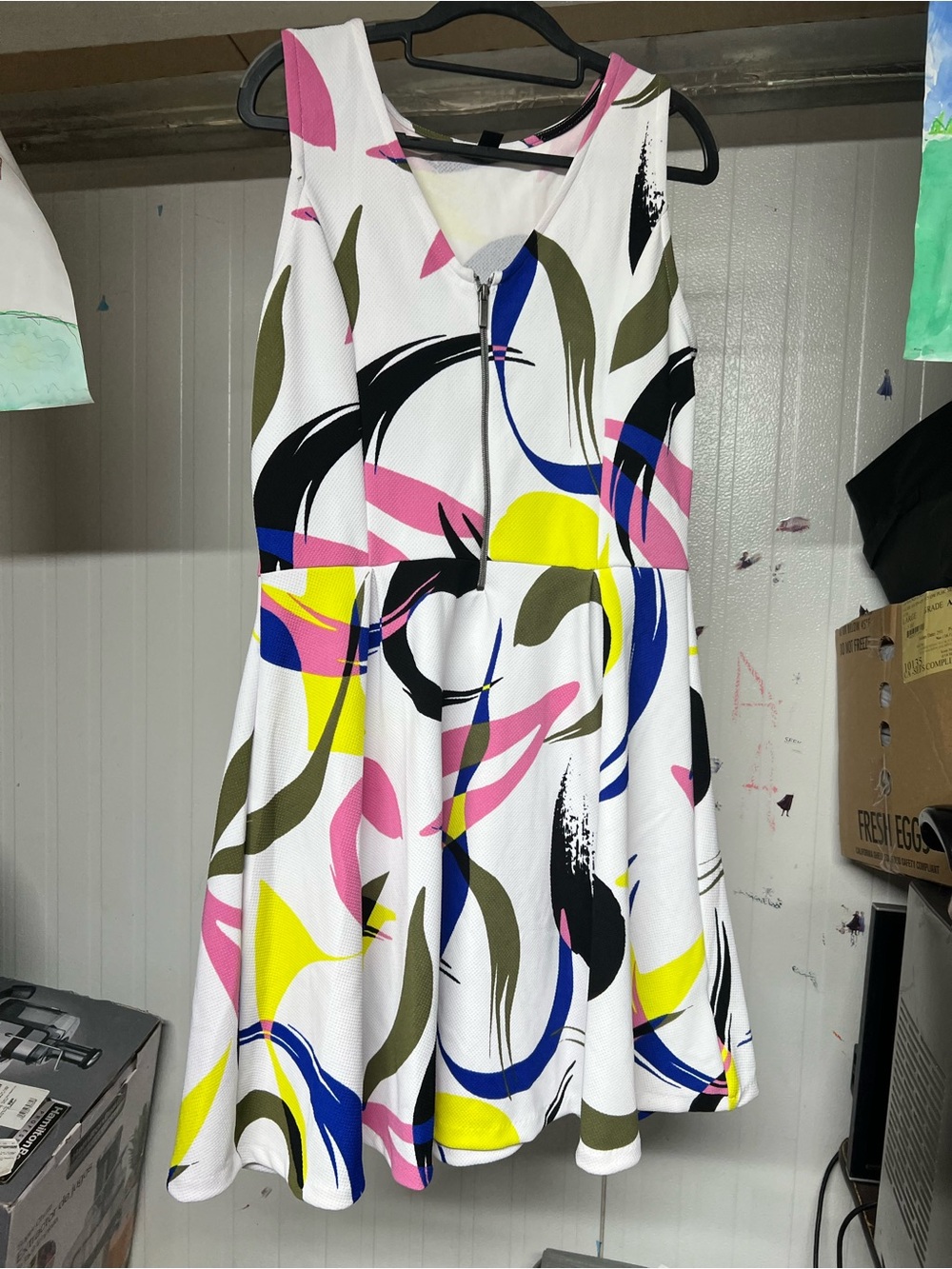 attention White Multi Abstract Fit-and-Flare Dress